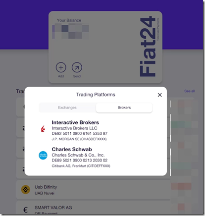 Fiat24可以给嘉信证券和盈透证券入金! Fiat24可以给嘉信证券和盈透证券入金!